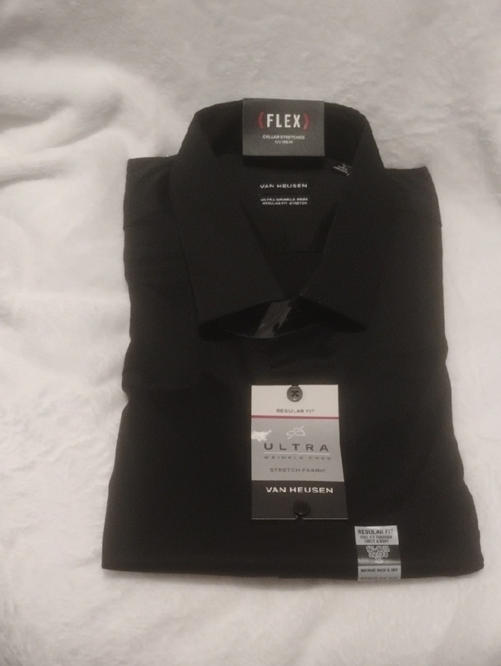 Van Heusen Black Men's Dress Shirt Flex Ultra Stretch Regular Fit